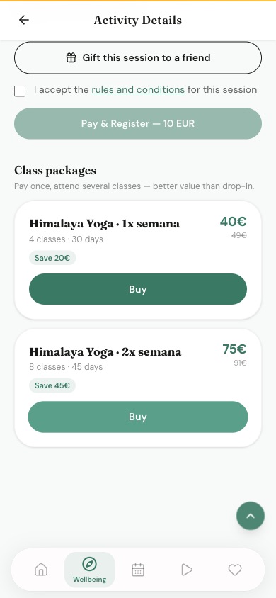 Botón Pagar y reservar, y los bonos de varias clases
